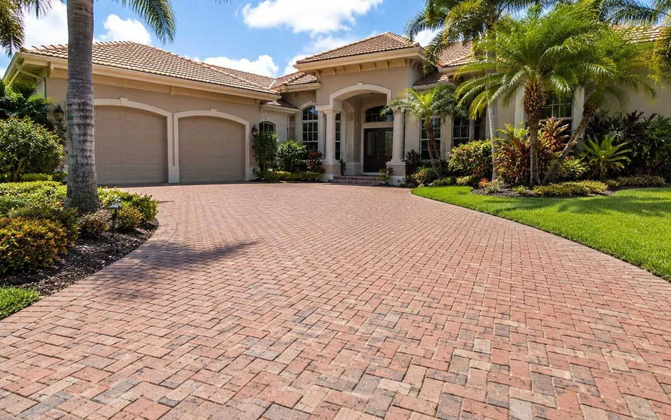 Paver driveway in front of a luxury home