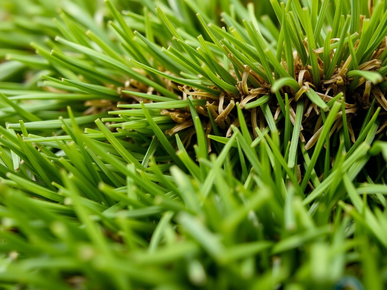 Close-up of multi-tonal artificial grass blades